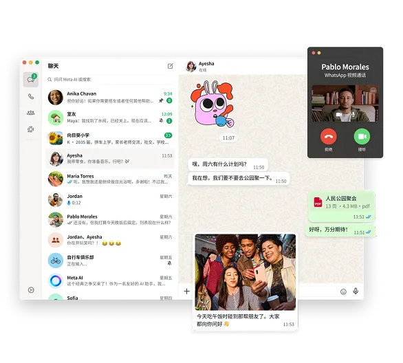 Mac 版 WhatsApp 聊天与视频界面
